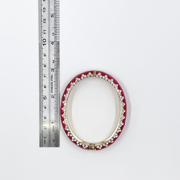 NWOT - Red Enameled Clear Rhinestone Gold Tone Hinge Bracelet - Picture 5 of 5